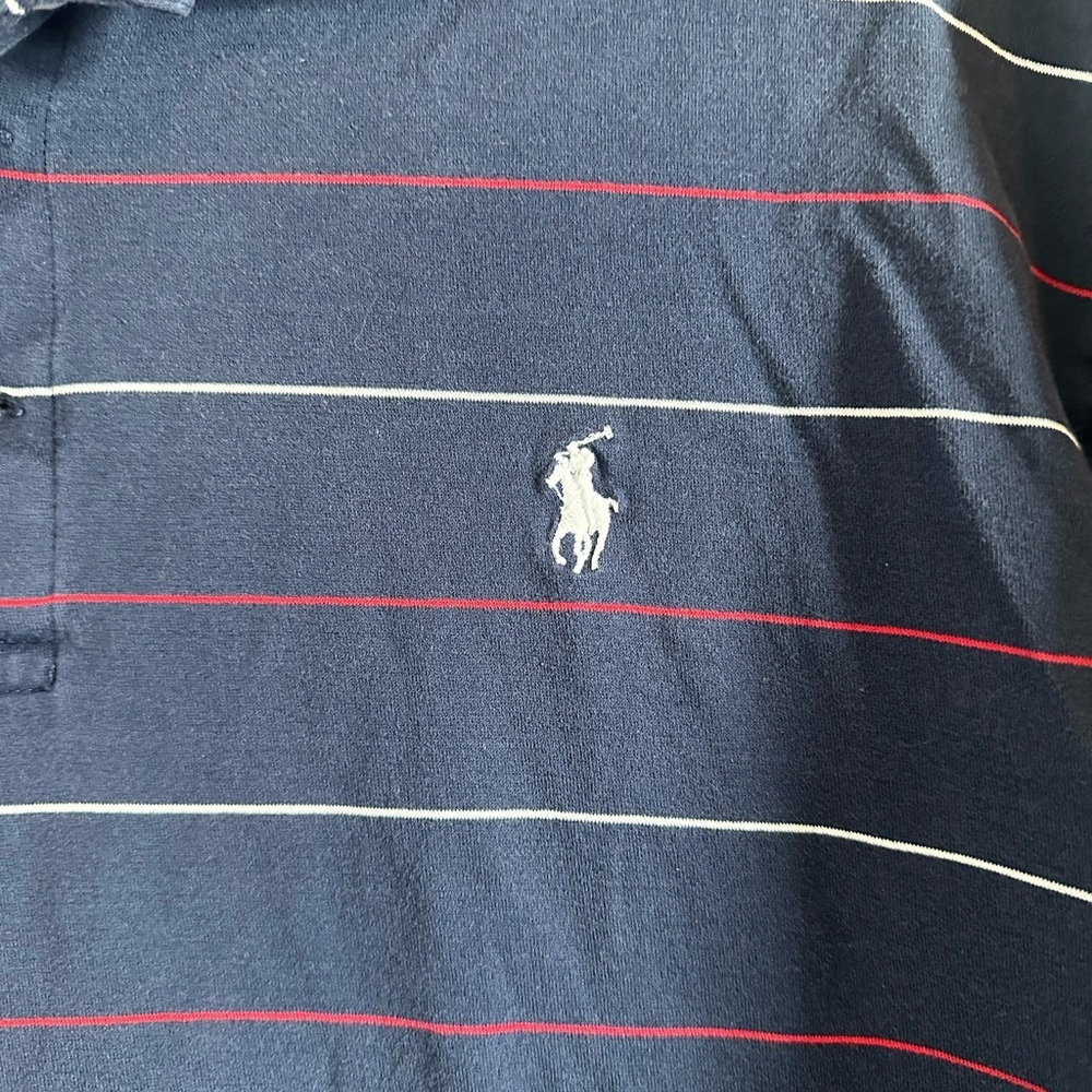 Ralph Lauren Gold Men's Navy Polo with Multicolor Stripes - Picture 2 of 4